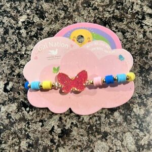 Girl Nation Glitter Butterly Bracelet Pink Sparkle NWT Jewelry Charm Stretchy